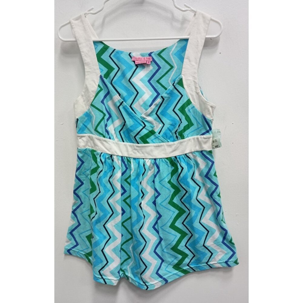 Vintage Joyous & Free Womens‎ Babydoll Tank Top Medium Blue Chevron Retro Beach